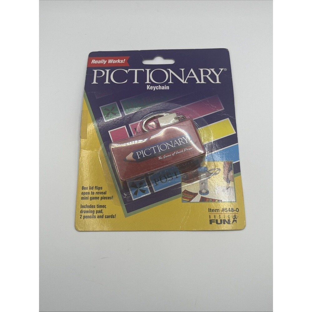 Vintage 2002 Pictionary Mini Travel Game Keychain Basic Fun New In Package
